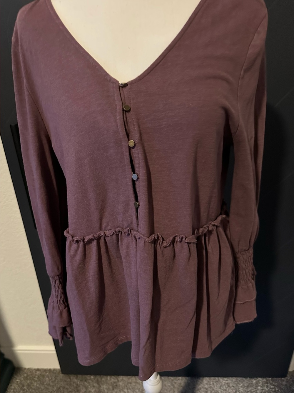 Women’s Peplum Long-Sleeve Top in plum